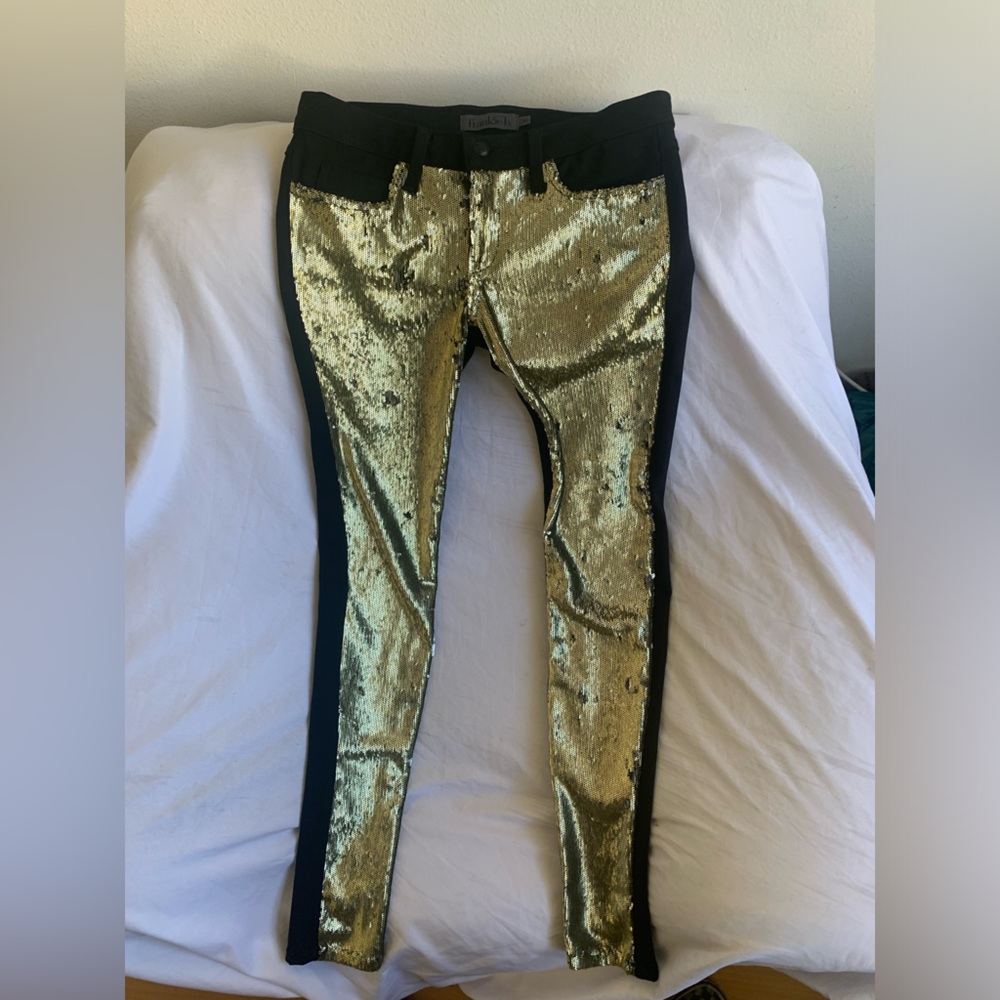 Frankie B. Black Jeans Gold Sequin 28 x 30